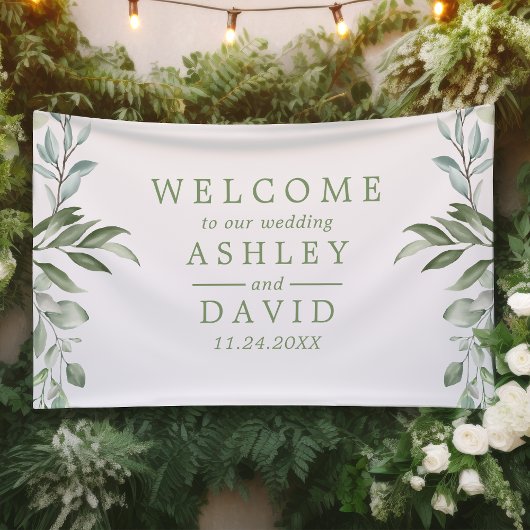 Rustic Waterverf Greenery Wedding Welcome Banner