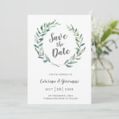 Rustic Waterverf Greenery Wreath Non-Foto Save The Date (Staand voorkant)