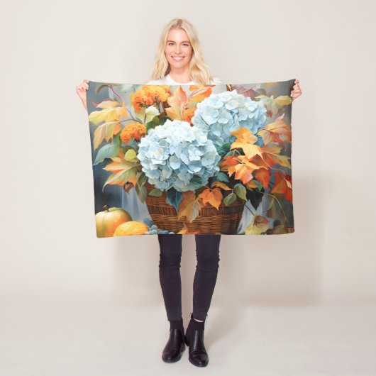 Rustic Waterverf Herfst Bloemstuk Mand Fleece Deken (In situ)