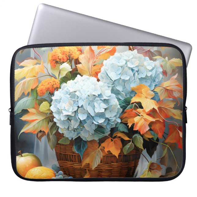 Rustic Waterverf Herfst Bloemstuk Mand Laptop Sleeve (Voorkant)