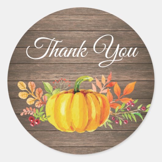 Rustic Waterverf Herfst Pompoen Bedankt Ronde Sticker (Voorkant)