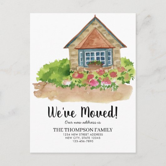 Rustic Waterverf House Home We hebben verhuisd Aankondigingskaart (Voorkant)