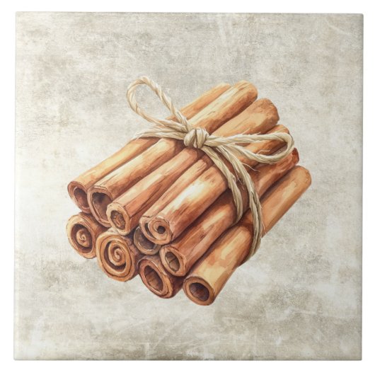 Rustic Waterverf Kaneelstokken Touw Tegeltje (Voorkant)