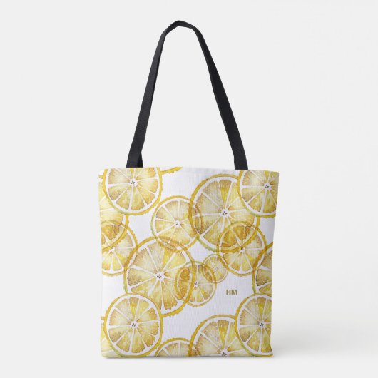 Rustic Waterverf Lemon Slices Pattern Monogram Tote Bag (Achterkant)