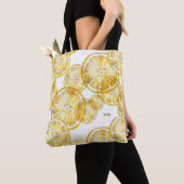 Rustic Waterverf Lemon Slices Pattern Monogram Tote Bag (Dichtbij)