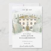 Rustic Waterverf Manor House Italy Save the Date Kaart (Voorkant)