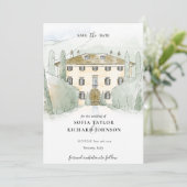 Rustic Waterverf Manor House Italy Save the Date Kaart (Staand voorkant)