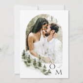 Rustic Waterverf Mountain Forest Wedding Foto Kaart (Achterkant)