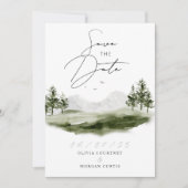 Rustic Waterverf Mountain Forest Wedding Foto Save The Date (Voorkant)
