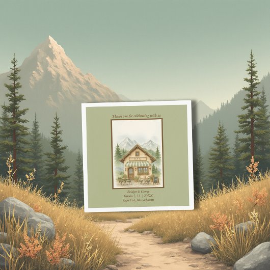 Rustic waterverf Mountain Monogram bruiloft Servet