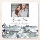 Rustic Waterverf Mountain Photo Save the Date Kartonnen Onderzetters (Voorkant)