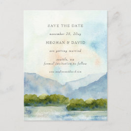 Rustic Waterverf Mountains Save the Date Announoun Aankondigingskaart