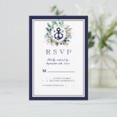 Rustic Waterverf Navy Anchor Greenery Wreath RSVP Kaartje (Staand voorkant)