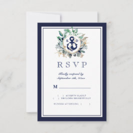 Rustic Waterverf Navy Anchor Greenery Wreath RSVP Kaartje