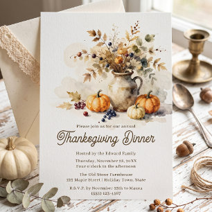 Rustic Waterverf Pompoen Thanksgiving Diner Kaart
