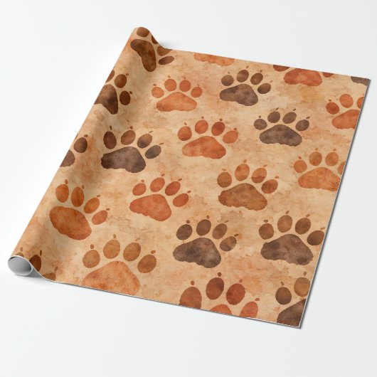 Rustic Waterverf Pootafdruk Patroon (1) Cadeaupapier (Uitgerold)