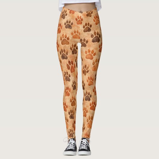 Rustic Waterverf Pootafdruk Patroon (1) Leggings (Voorkant)