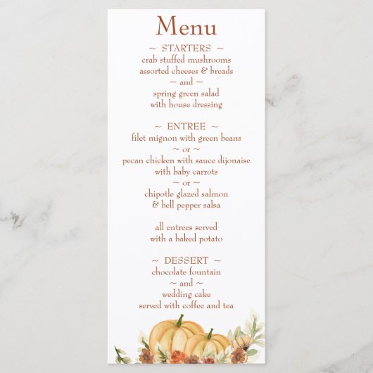 Rustic Waterverf Pumpkin Return Address Wedding M Menu (Voorkant)