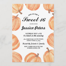 Rustic Waterverf Pumpkin Sweet 16-partijendag Kaart
