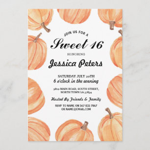 Rustic Waterverf Pumpkin Sweet 16-partijendag Kaart