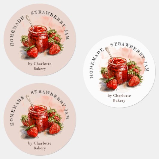 Rustic Waterverf Strawberry Jam Jar Product Label (Groep)