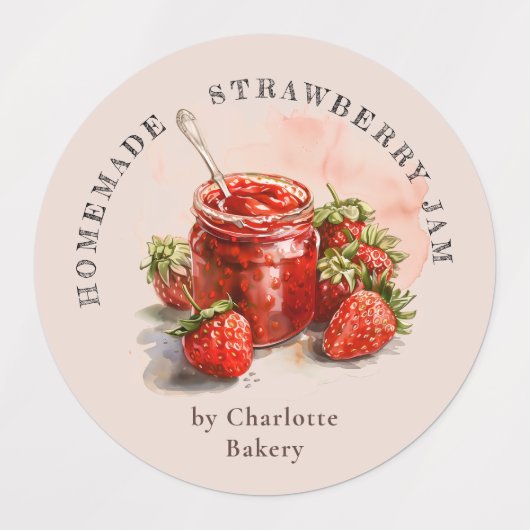 Rustic Waterverf Strawberry Jam Jar Product Label (Design 1)