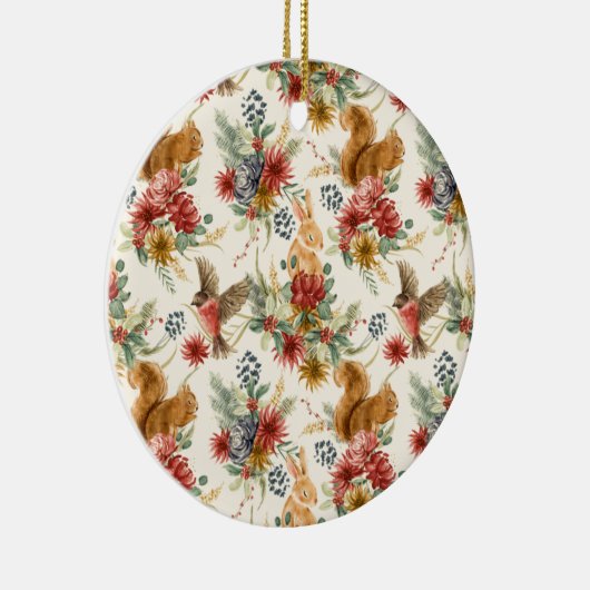 Rustic Waterverf Woodland Animal Pattern Keramisch Ornament (Rechts)