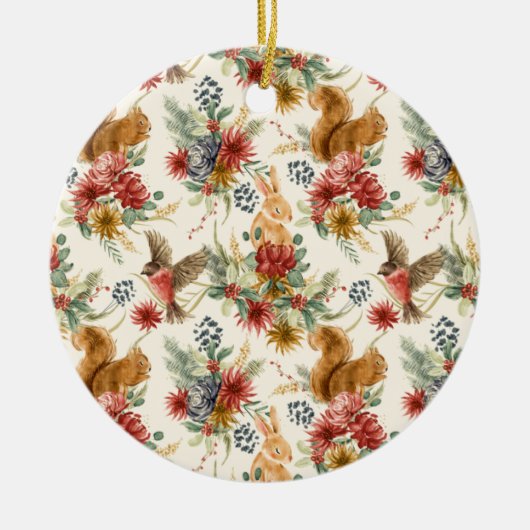 Rustic Waterverf Woodland Animal Pattern Keramisch Ornament (Voorkant)