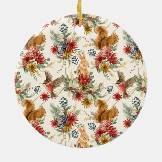 Rustic Waterverf Woodland Animal Pattern Keramisch Ornament (Achterkant)