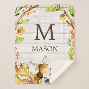 Rustic Waterverf Woodland Animals Gepersonaliseerd Sherpa Deken