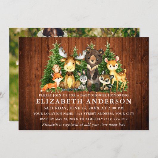 Rustic Waterverf Woodland Animals Shower Foto Kaart (Voorkant / Achterkant)