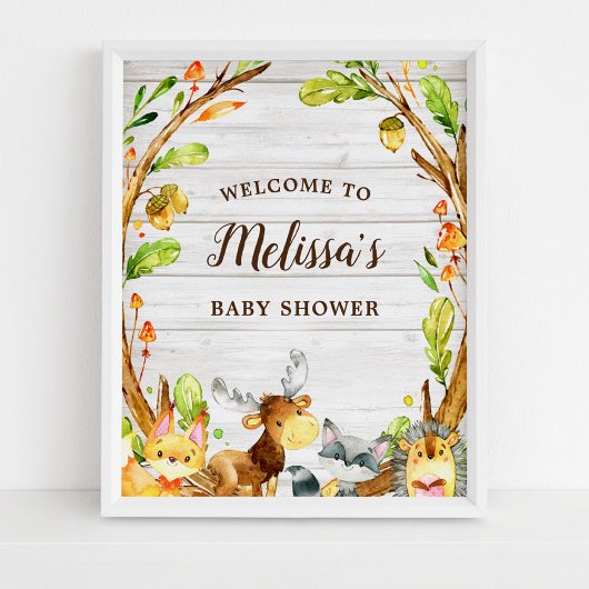 Rustic Waterverf Woodland Animals Welkom Poster