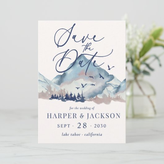 Rustic Waterverf Woodland Forest Save the Date Kaart (Staand voorkant)