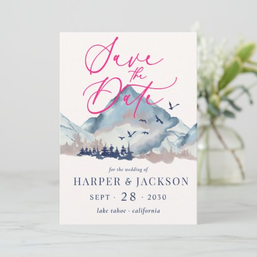 Rustic Waterverf Woodland Forest Save the Date Kaart (Staand voorkant)