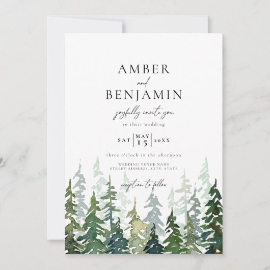 Rustic Waterverf Woodland Forest Wedding Kaart (Voorkant)