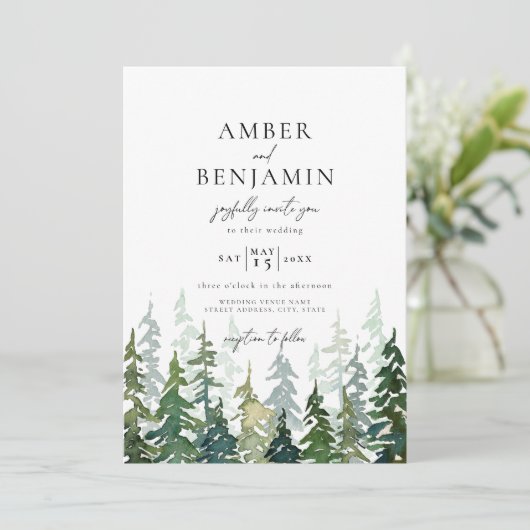 Rustic Waterverf Woodland Forest Wedding Kaart (Staand voorkant)
