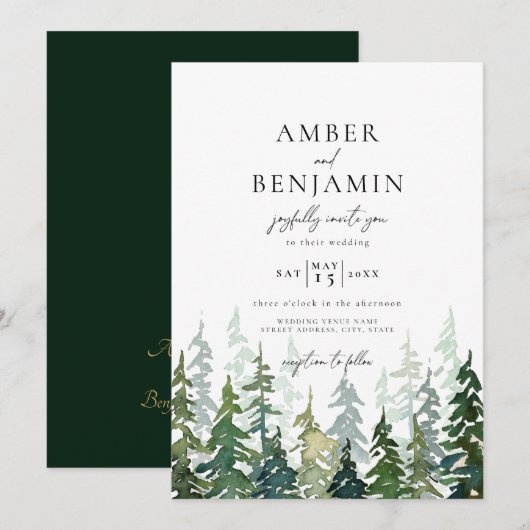 Rustic Waterverf Woodland Forest Wedding Kaart (Voorkant / Achterkant)