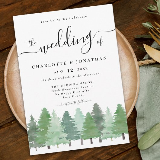Rustic Waterverf Woodland Forest Wedding Kaart