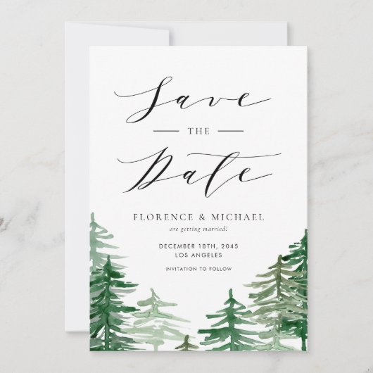 Rustic Waterverf Woodland Green Forest Save The Date (Voorkant)