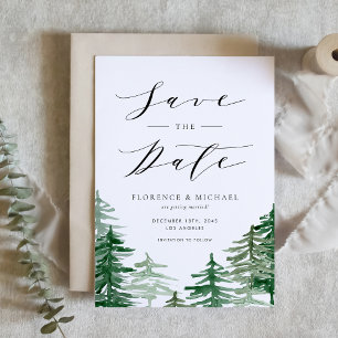 Rustic Waterverf Woodland Green Forest Save The Date
