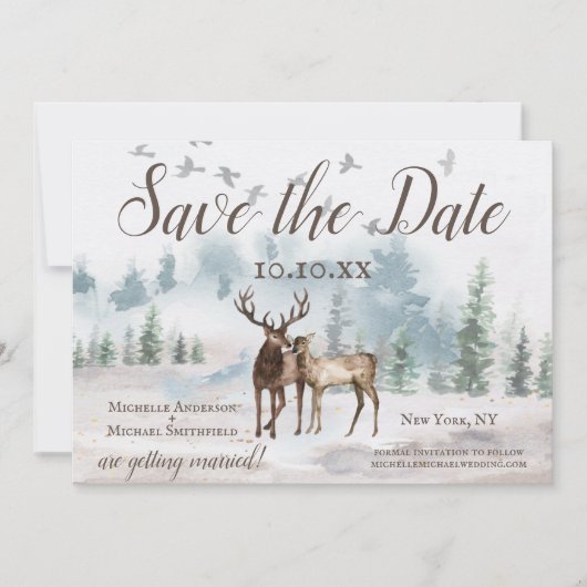 Rustic Waterverf Woodland Mountain Save the Date (Voorkant)