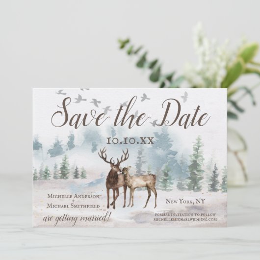 Rustic Waterverf Woodland Mountain Save the Date (Staand voorkant)
