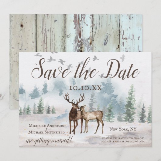Rustic Waterverf Woodland Mountain Save the Date (Voorkant / Achterkant)