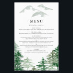 Rustic Waterverf Woodland Wedding Menu Card<br><div class="desc">boslandmenu met illustraties van de waterverf van bomen,  bergen en bijbehorend groenboek. Deze bijtende kaart van het bosmenu is perfect voor lente- en valbruiloften,  vrijgezellenfeesten,  baby shower,  verjaardagen en soortgelijke gebeurtenissen. Personaliseer door namen en menudetails toe te voegen.</div>