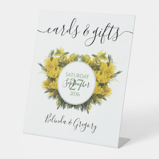 Rustic Wattle Acacia Wedding Cards & Gifts Reclamebord Met Voetstuk (Voorkant)