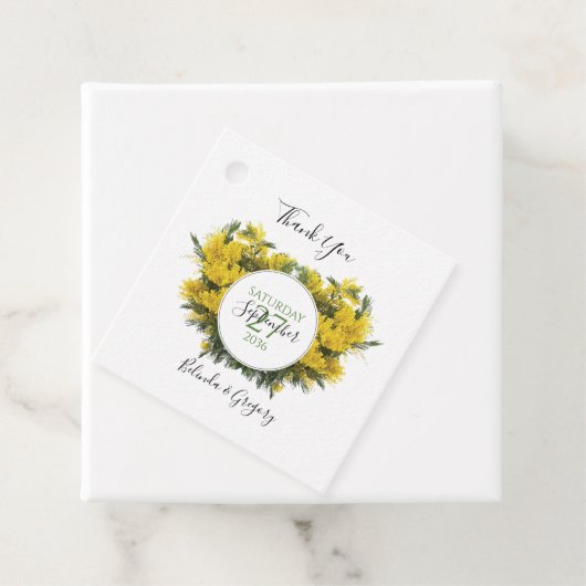 Rustic Wattle Acacia Wedding Gift Bedankjes Labels (In situ)