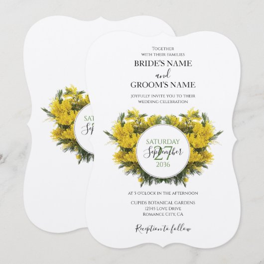 Rustic Wattle Acacia Wedding Invitations Kaart (Voorkant / Achterkant)