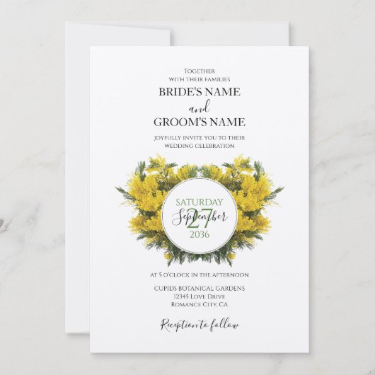 Rustic Wattle Acacia Wedding Invitations Kaart (Voorkant)