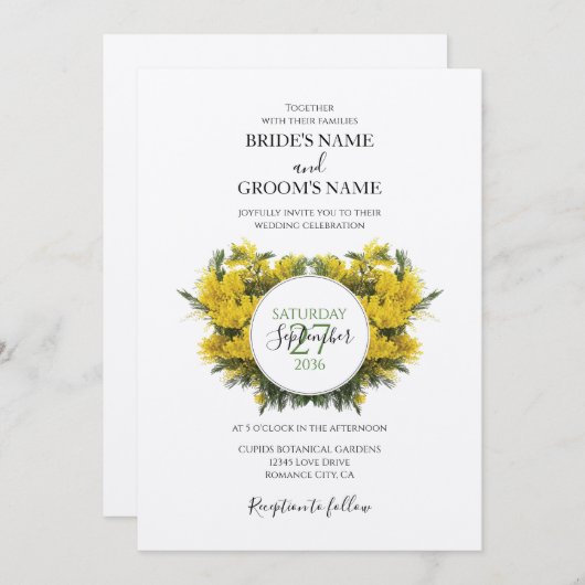 Rustic Wattle Acacia Wedding Invitations Kaart (Voorkant / Achterkant)