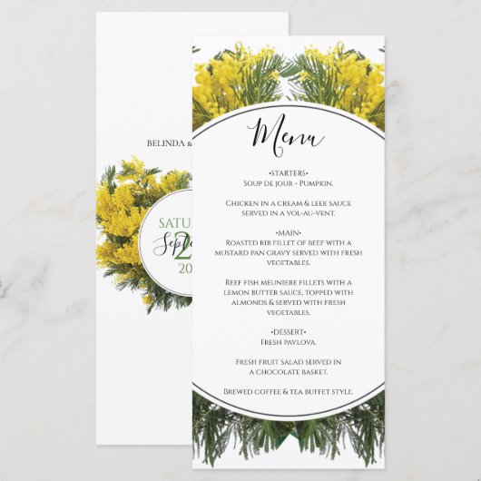 Rustic Wattle Acacia Wedding Menu (Voorkant / Achterkant)
